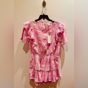LoveShackFancy NWT Natasha dress in a tie died pink size large.